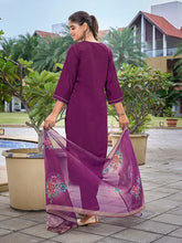 Women's Viscose Chanderi Embroidered Straight Kurta Pant With Dupatta-ME133-TAMCDNGPRPL